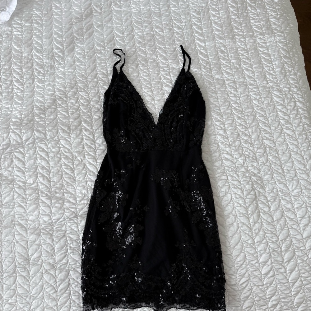 superdown Black Sequin Lace Mini Dress